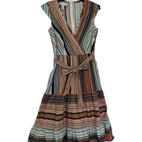 Donna Morgan Multi Color Striped Sleeveless Dress Plunge Neck Size 8 - Picture 2 of 7